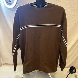 Dr. Lucky's Brown Mens Sweater Long Sleeve Pullover White/Black Stripes XL Golf